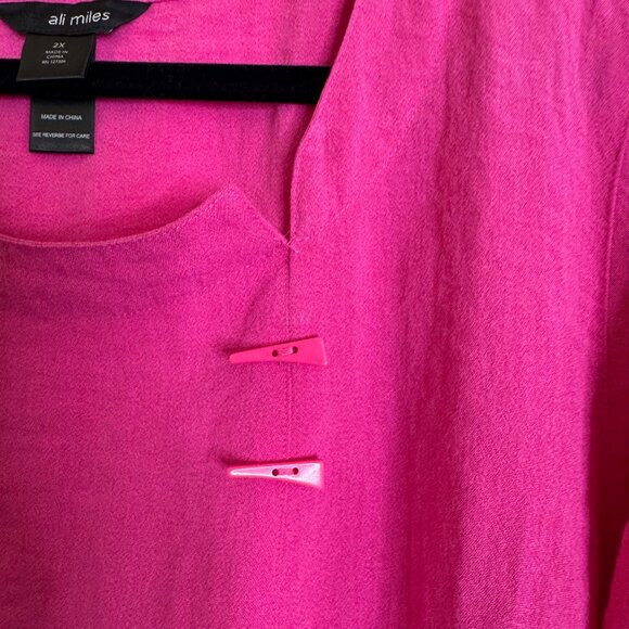 NWOT Ali Miles Women's Pink Lagenlook Top Size 2X Buttons Relaxed Boho - Picture 4 of 8